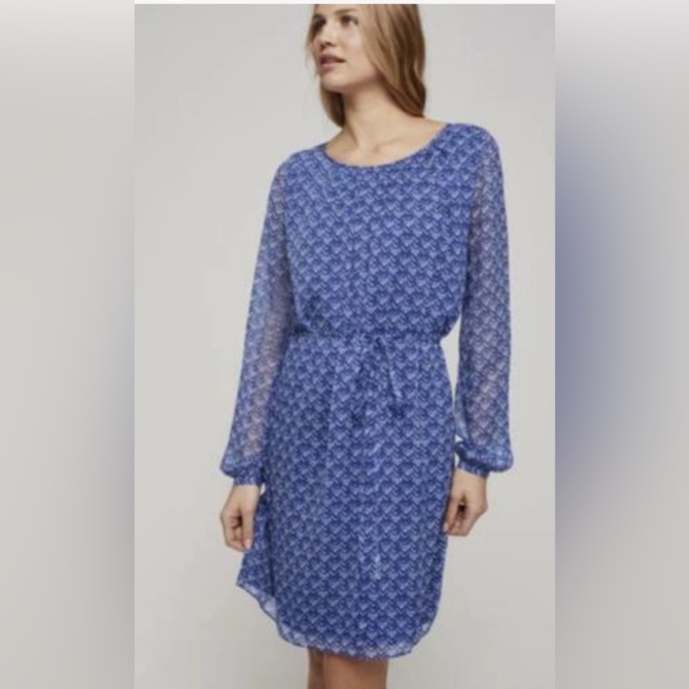 Long Tall Sally Bohemian Dress Blue & White Belted UK20/ US16 Tall Chevron Print